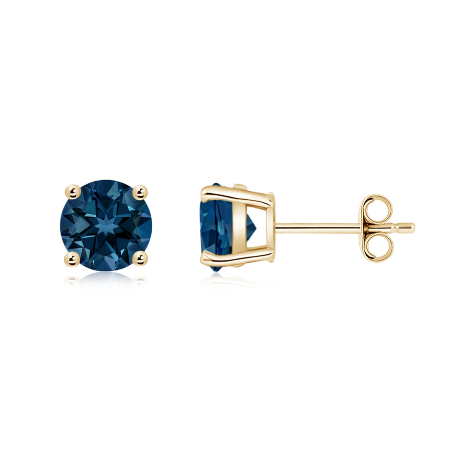 6mm AAAA Basket-Set Round London Blue Topaz Studs in Yellow Gold side 199