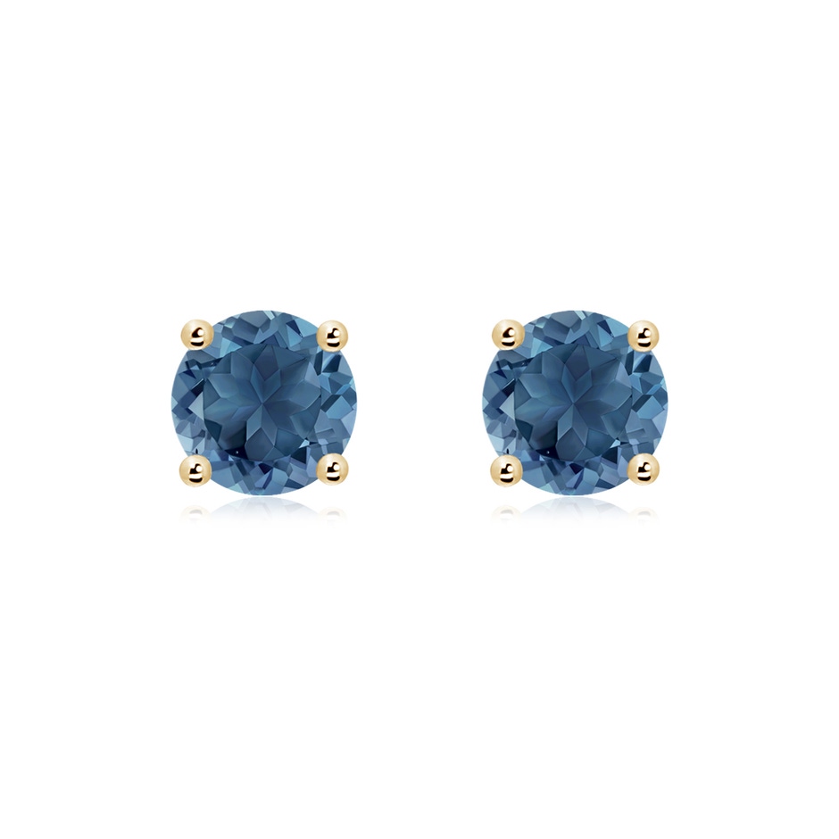 7mm A Basket-Set Round London Blue Topaz Studs in 9K Yellow Gold 