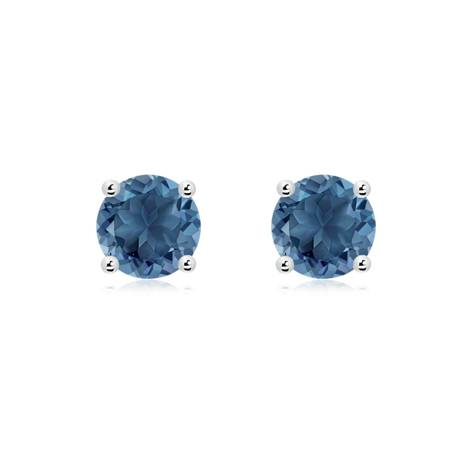 7mm A Basket-Set Round London Blue Topaz Studs in White Gold 