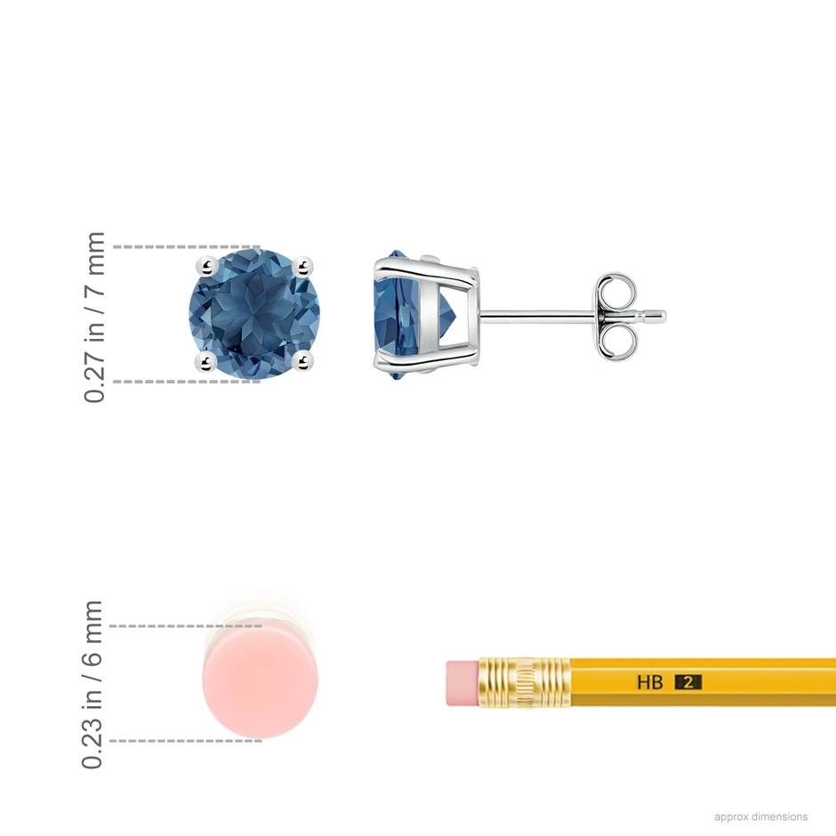 7mm A Basket-Set Round London Blue Topaz Studs in White Gold ruler