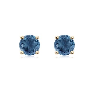 7mm A Basket-Set Round London Blue Topaz Studs in Yellow Gold