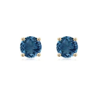 7mm AA Basket-Set Round London Blue Topaz Studs in 10K Yellow Gold