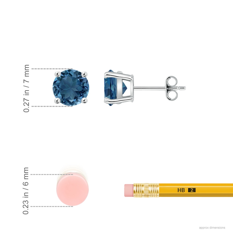 7mm AA Basket-Set Round London Blue Topaz Studs in White Gold ruler