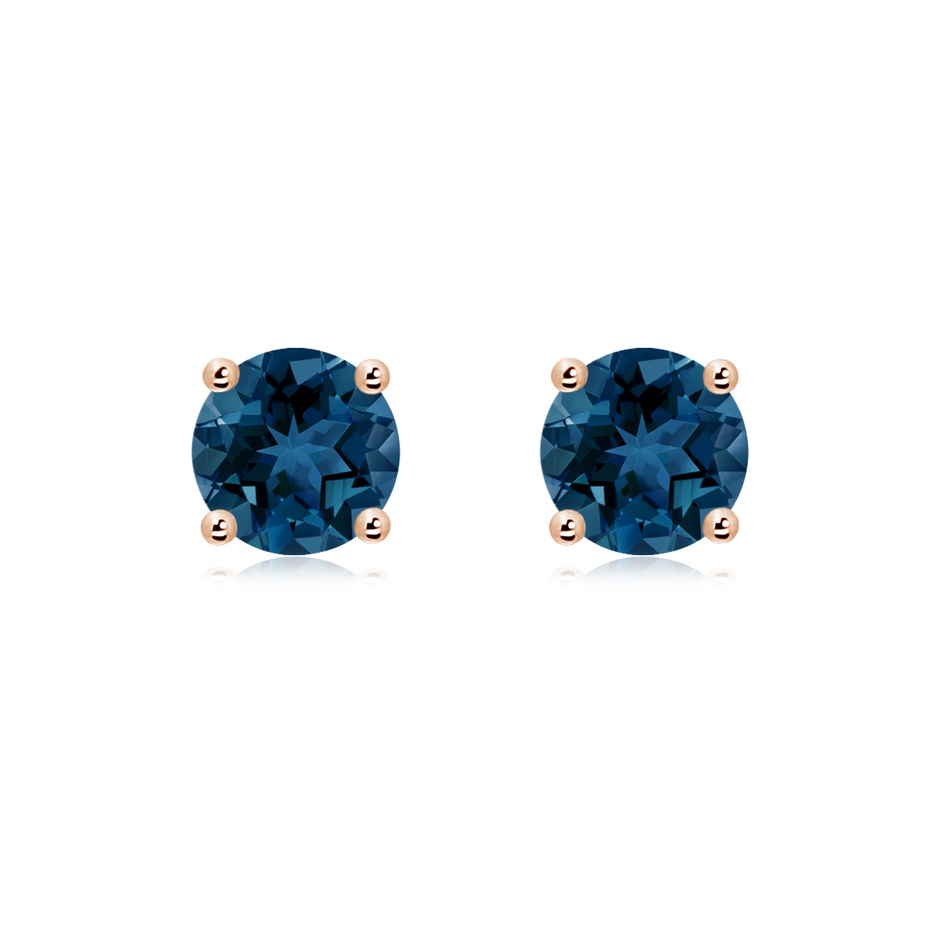 7mm AAA Basket-Set Round London Blue Topaz Studs in 18K Rose Gold 