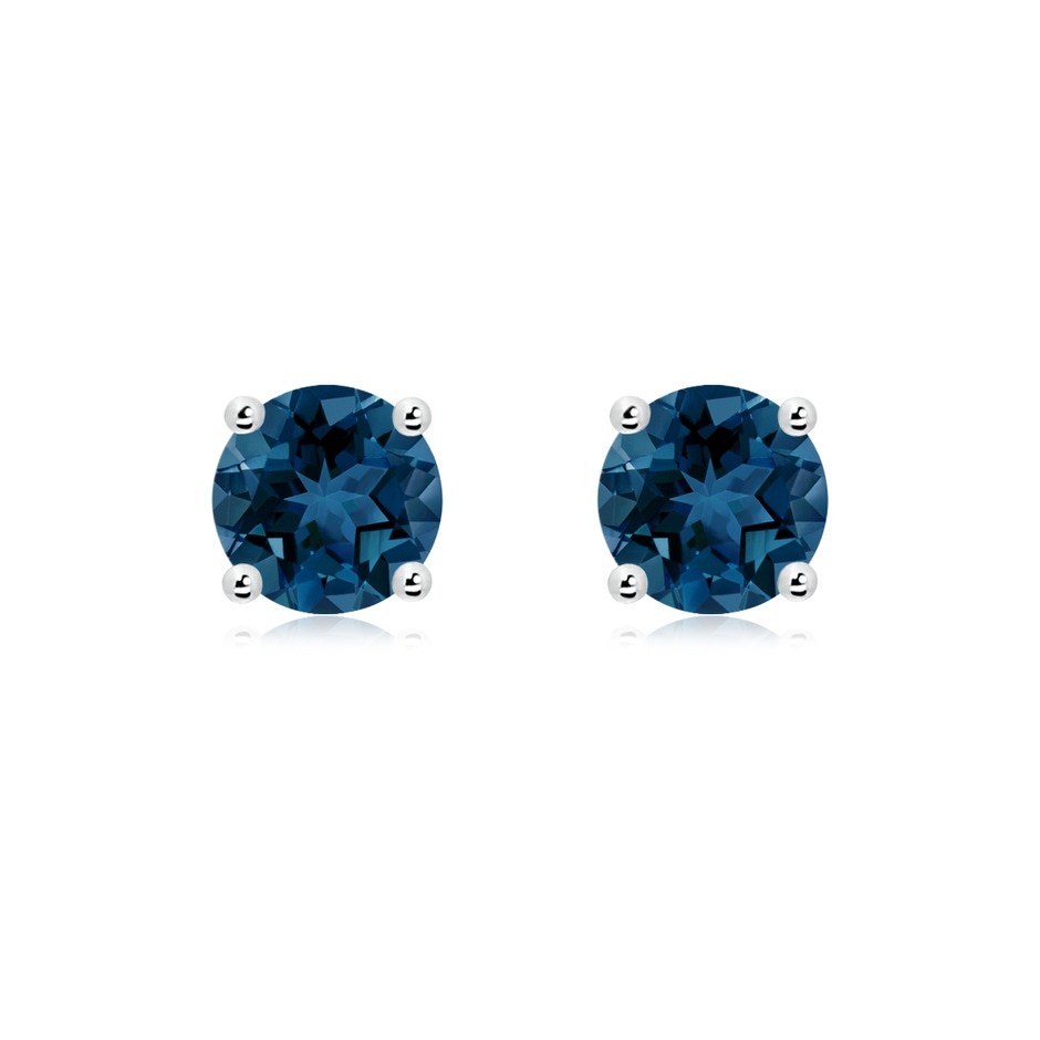 7mm AAA Basket-Set Round London Blue Topaz Studs in White Gold 