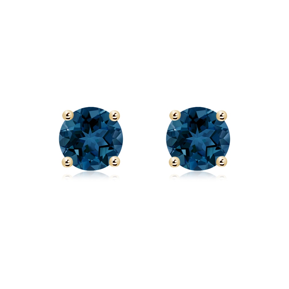 7mm AAA Basket-Set Round London Blue Topaz Studs in Yellow Gold 