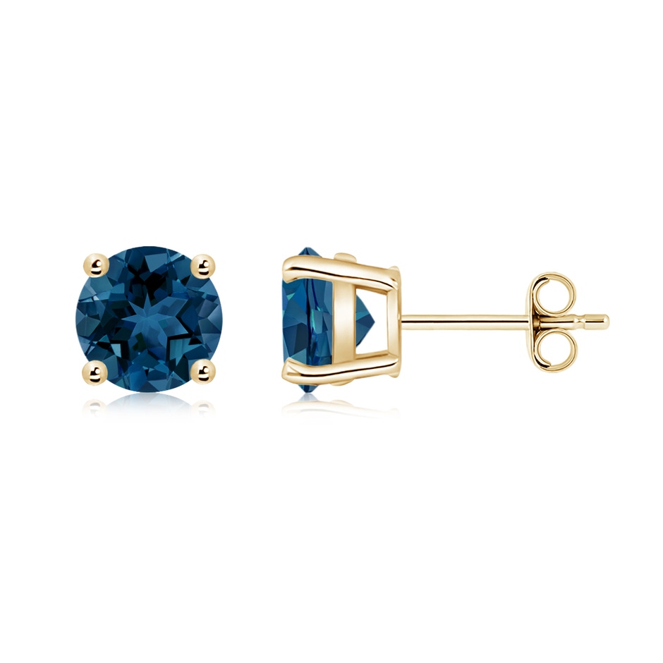 7mm AAA Basket-Set Round London Blue Topaz Studs in Yellow Gold side 199