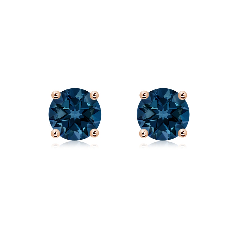 7mm AAAA Basket-Set Round London Blue Topaz Studs in Rose Gold 