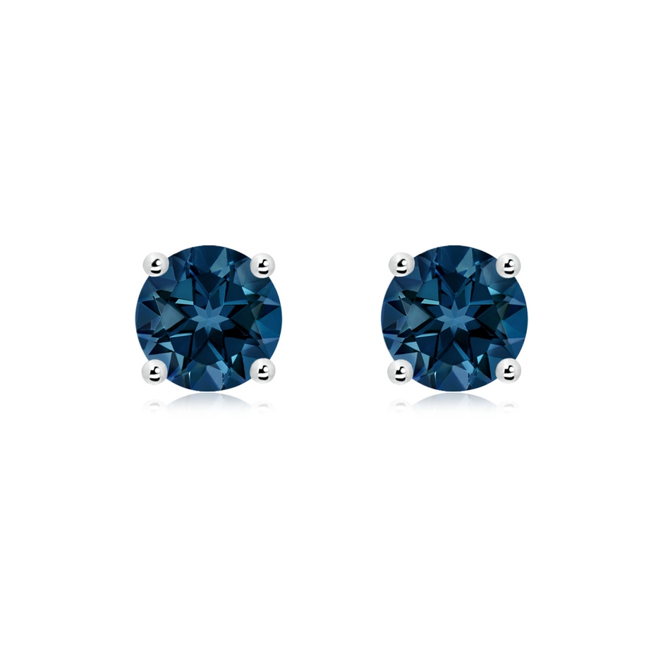 7mm AAAA Basket-Set Round London Blue Topaz Studs in White Gold 