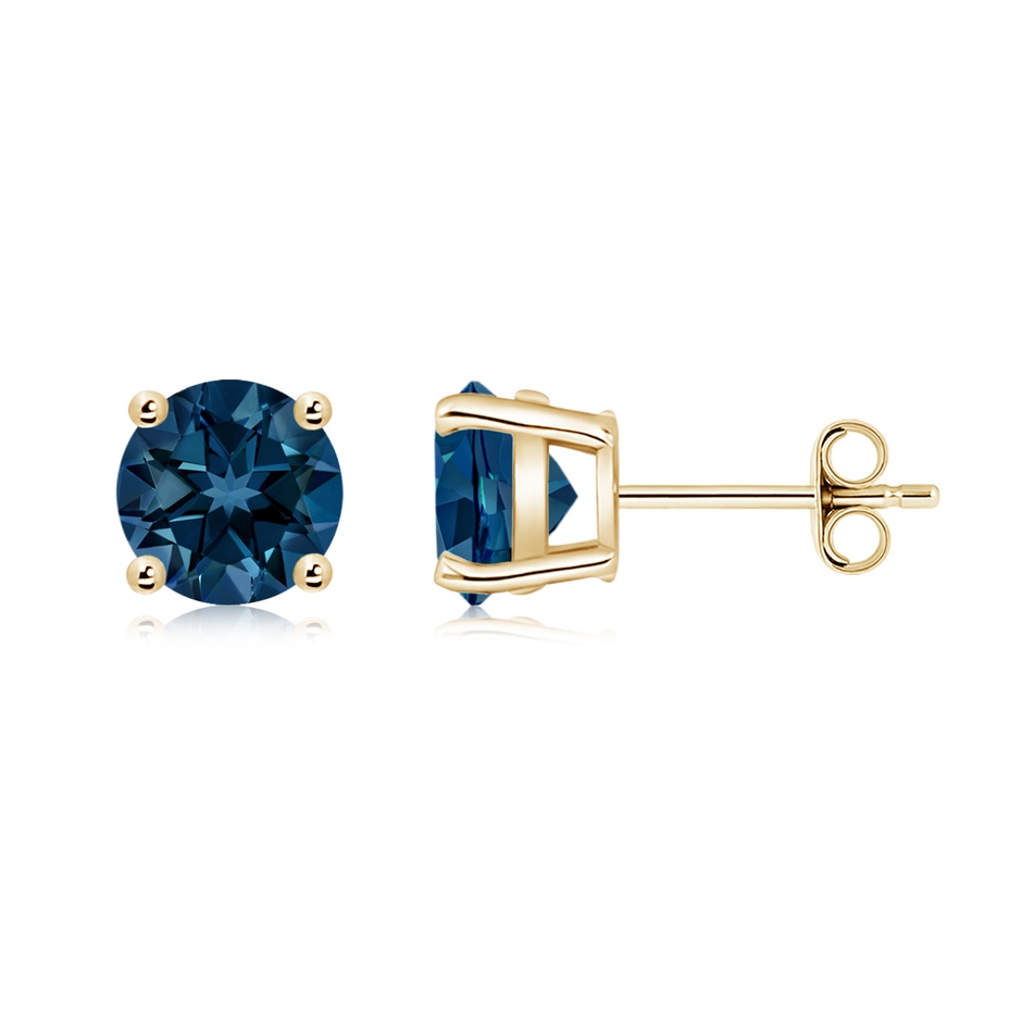 7mm AAAA Basket-Set Round London Blue Topaz Studs in Yellow Gold side 199
