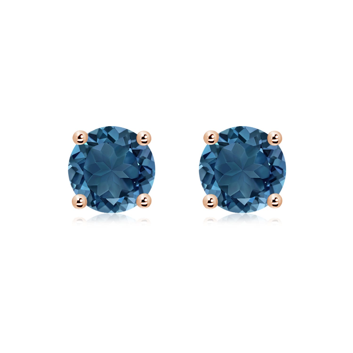 8mm AA Basket-Set Round London Blue Topaz Studs in Rose Gold