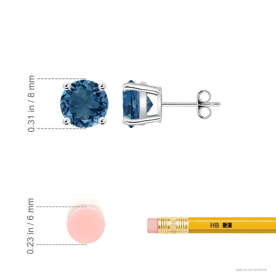 8mm AA Basket-Set Round London Blue Topaz Studs in White Gold ruler