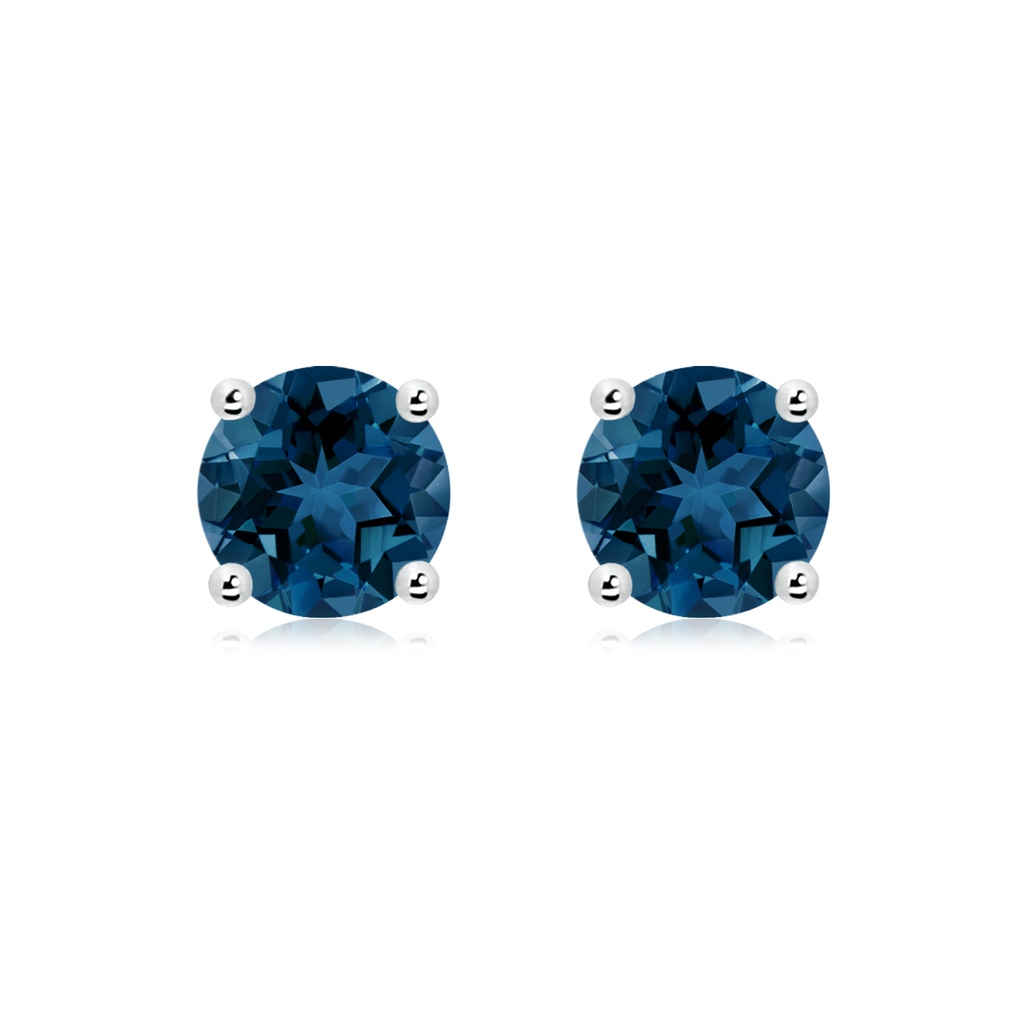 8mm AAA Basket-Set Round London Blue Topaz Studs in 18K White Gold