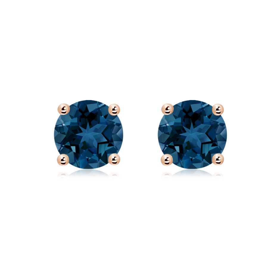 8mm AAA Basket-Set Round London Blue Topaz Studs in Rose Gold 