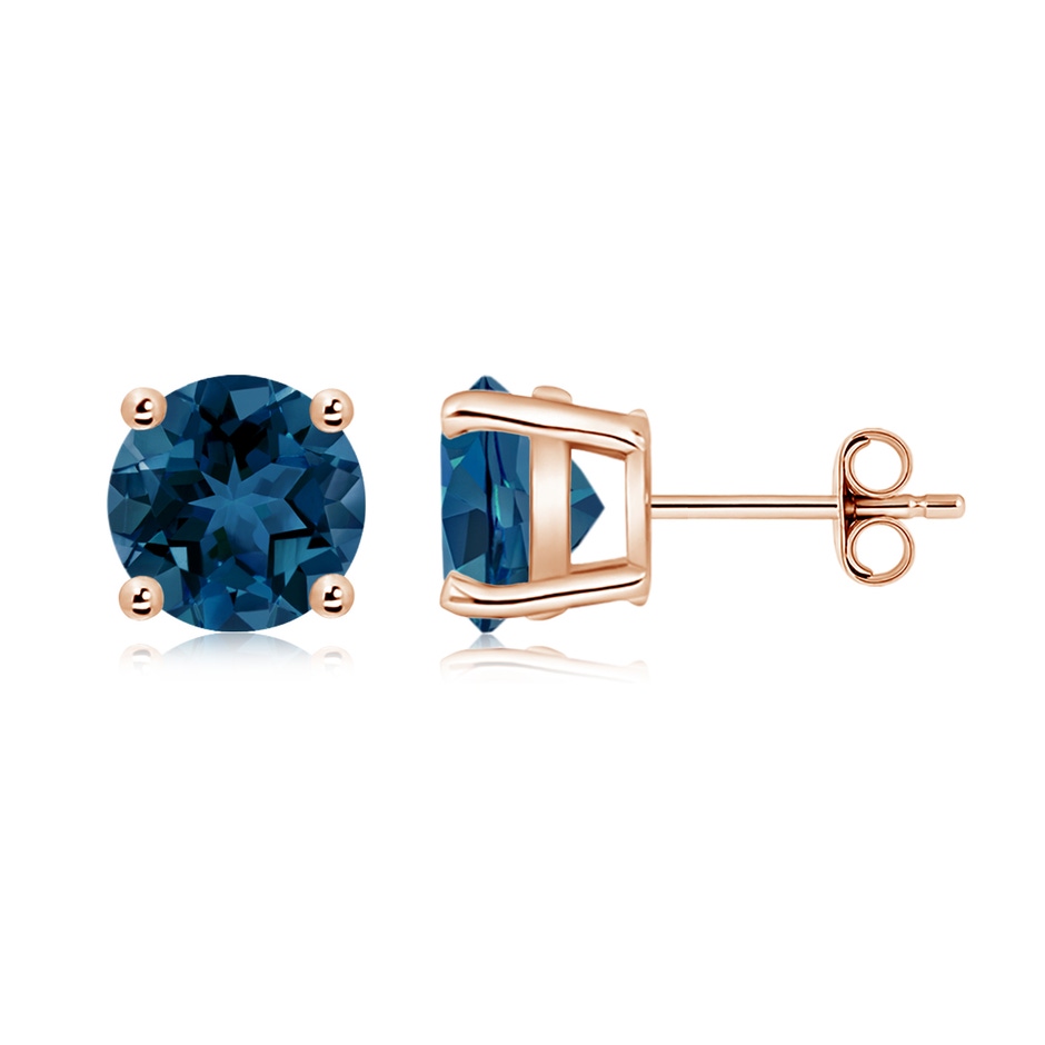 8mm AAA Basket-Set Round London Blue Topaz Studs in Rose Gold side 199