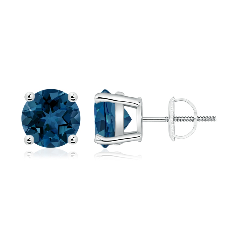 8mm AAA Basket-Set Round London Blue Topaz Studs in White Gold 