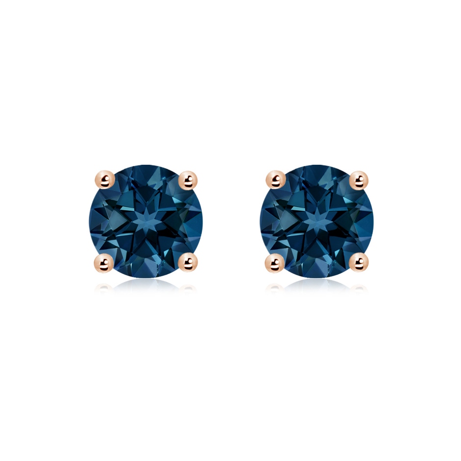 8mm AAAA Basket-Set Round London Blue Topaz Studs in Rose Gold 
