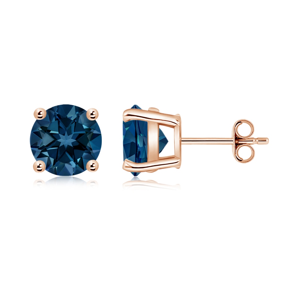 8mm AAAA Basket-Set Round London Blue Topaz Studs in Rose Gold side 199