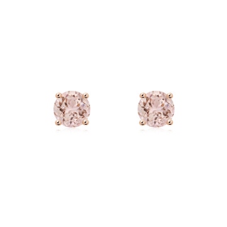 5mm AAA Basket-Set Round Morganite Studs in 9K Rose Gold