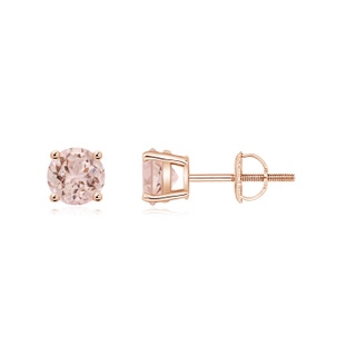 5mm AAA Basket-Set Round Morganite Studs in Rose Gold