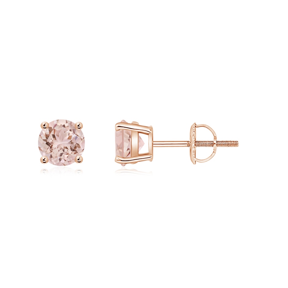 5mm AAA Basket-Set Round Morganite Studs in Rose Gold 