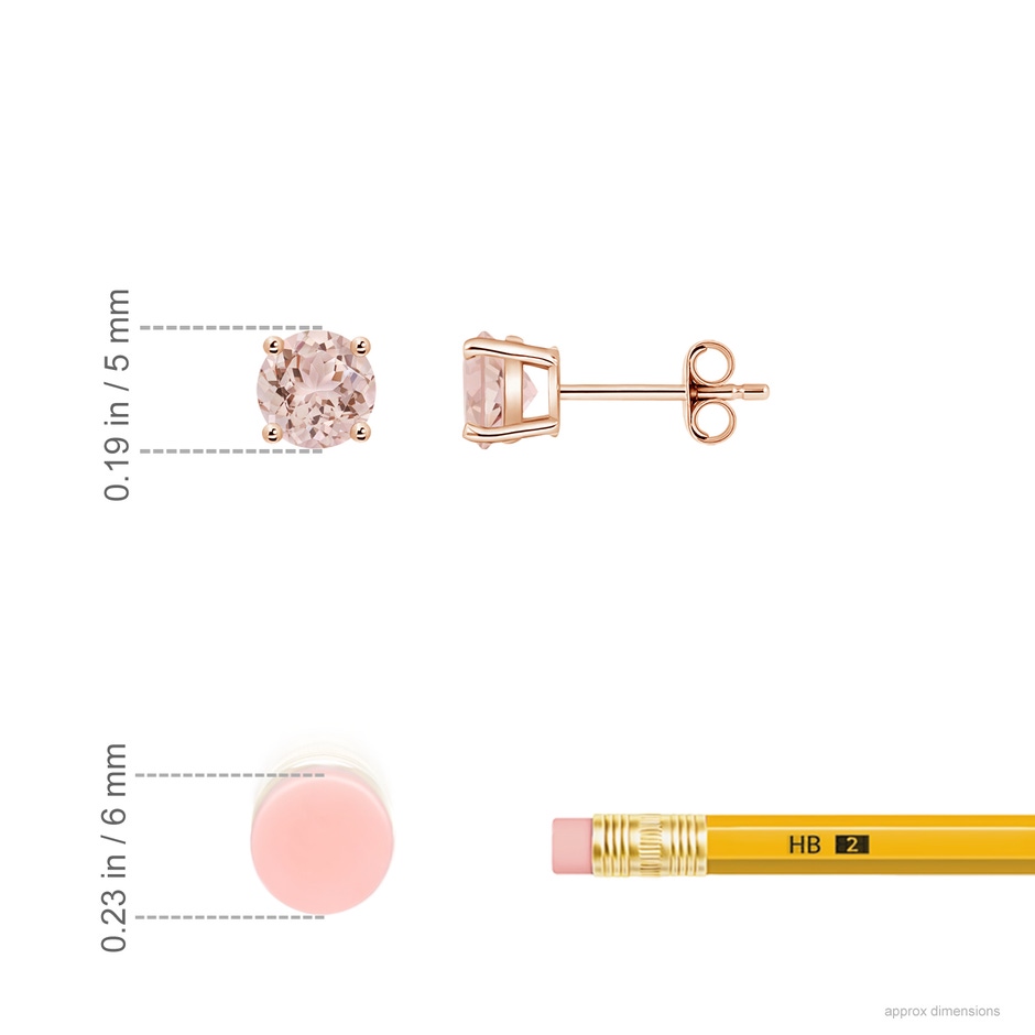 5mm AAA Basket-Set Round Morganite Studs in Rose Gold ruler
