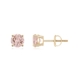 5mm AAA Basket-Set Round Morganite Studs in Yellow Gold