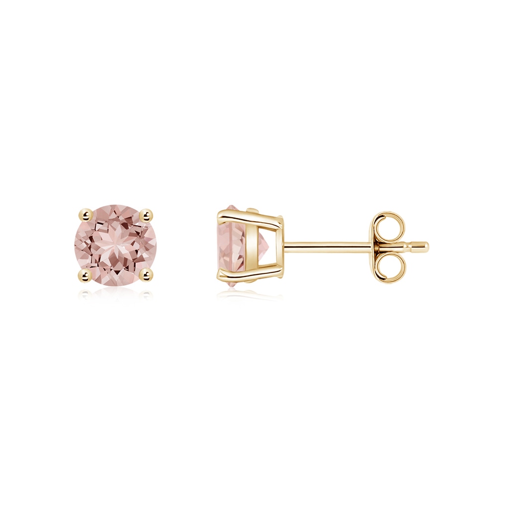 5mm AAAA Basket-Set Round Morganite Studs in Yellow Gold - side 199