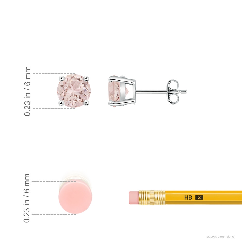 6mm A Basket-Set Round Morganite Studs in S999 Silver ruler
