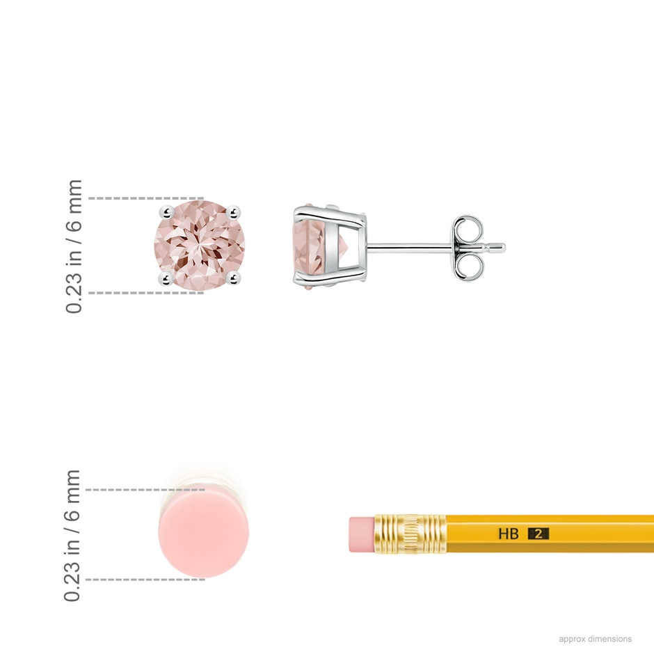 6mm AA Basket-Set Round Morganite Studs in S999 Silver ruler