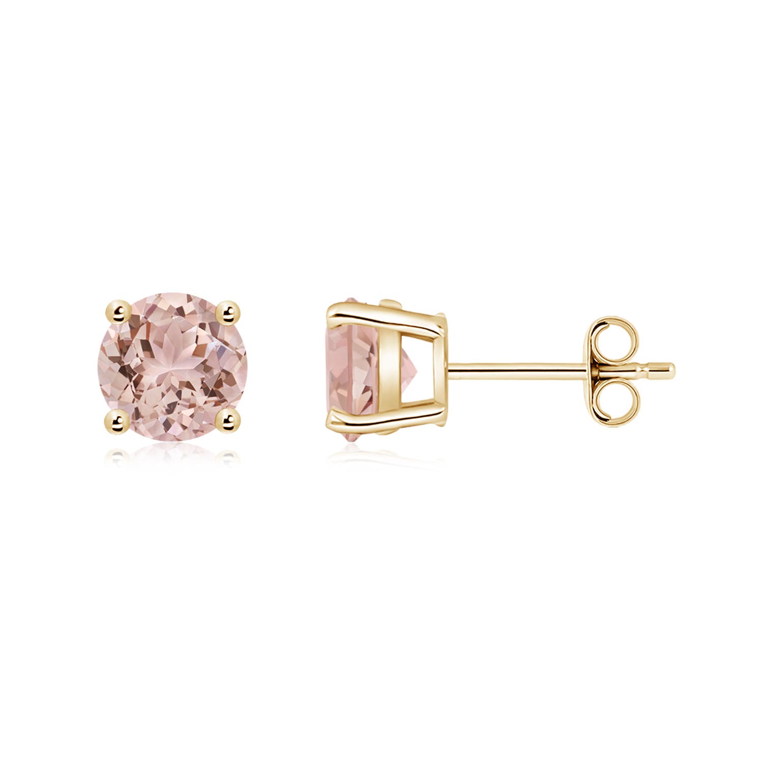 6mm AAA Basket-Set Round Morganite Studs in 18K Yellow Gold