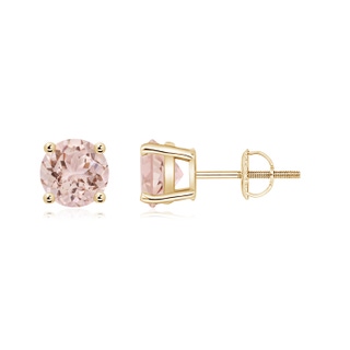 6mm AAA Basket-Set Round Morganite Studs in Yellow Gold