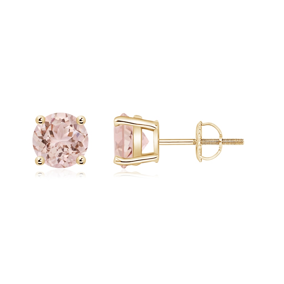 6mm AAA Basket-Set Round Morganite Studs in Yellow Gold 