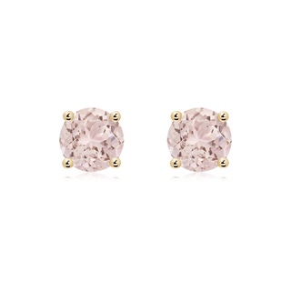 7mm A Basket-Set Round Morganite Studs in Yellow Gold