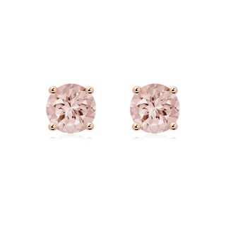 7mm AA Basket-Set Round Morganite Studs in 9K Rose Gold