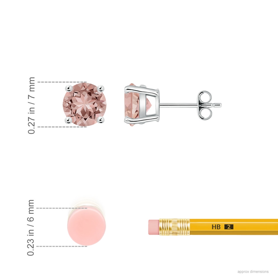 7mm AAAA Basket-Set Round Morganite Studs in P950 Platinum ruler