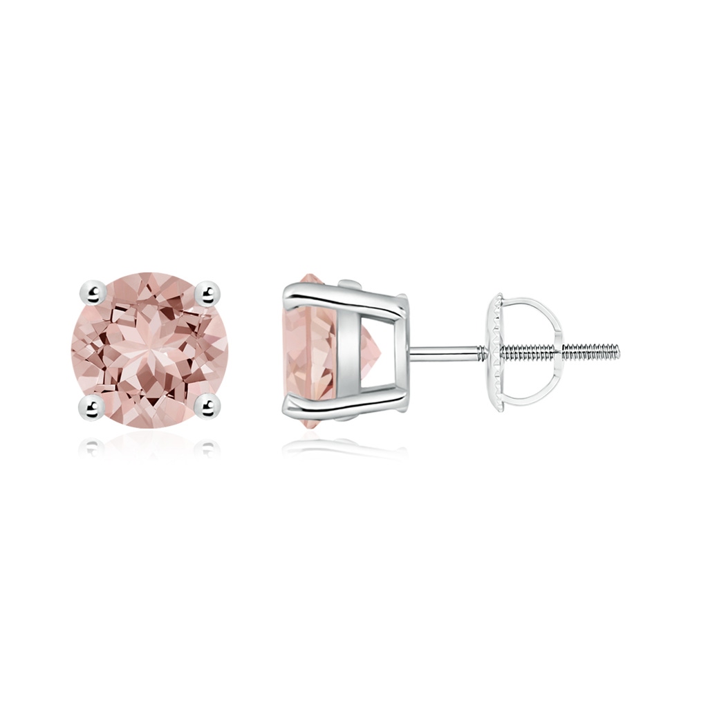 7mm AAAA Basket-Set Round Morganite Studs in White Gold