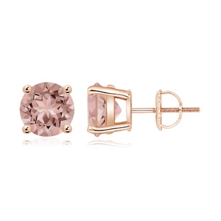 8mm AAAA Basket-Set Round Morganite Studs in Rose Gold