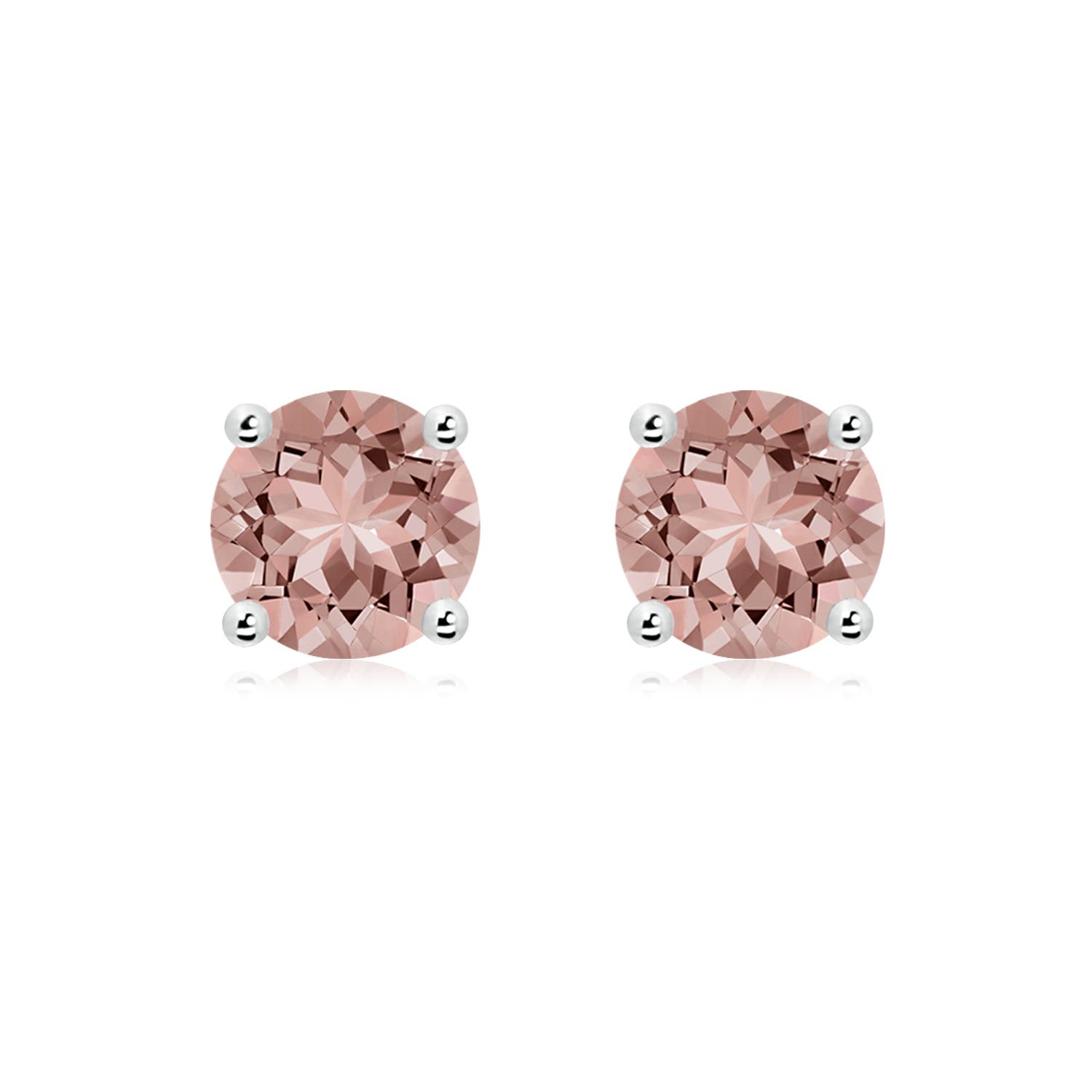8mm AAAA Basket-Set Round Morganite Studs in S999 Silver