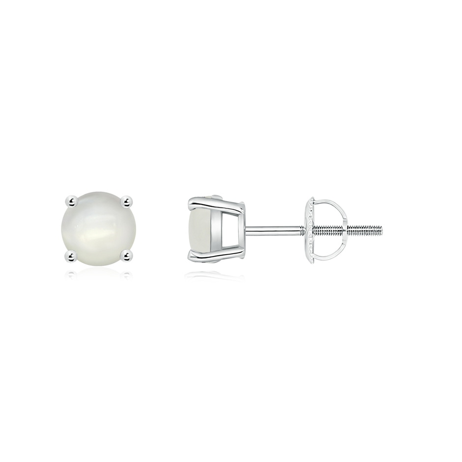 5mm AAAA Basket-Set Round Moonstone Studs in White Gold 