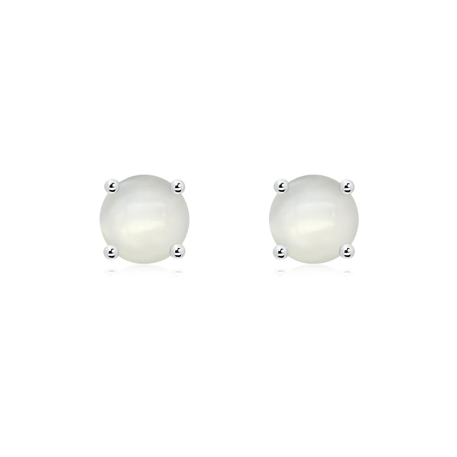 6mm AAAA Basket-Set Round Moonstone Studs in 18K White Gold
