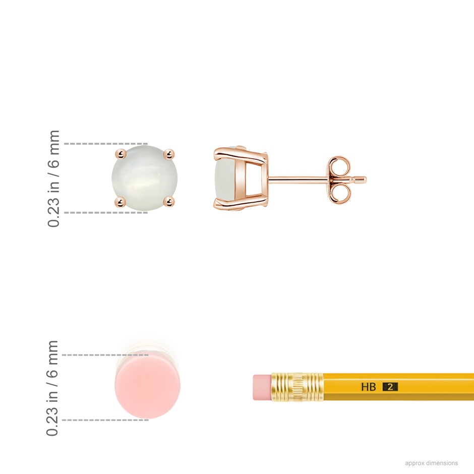6mm AAAA Basket-Set Round Moonstone Studs in Rose Gold ruler