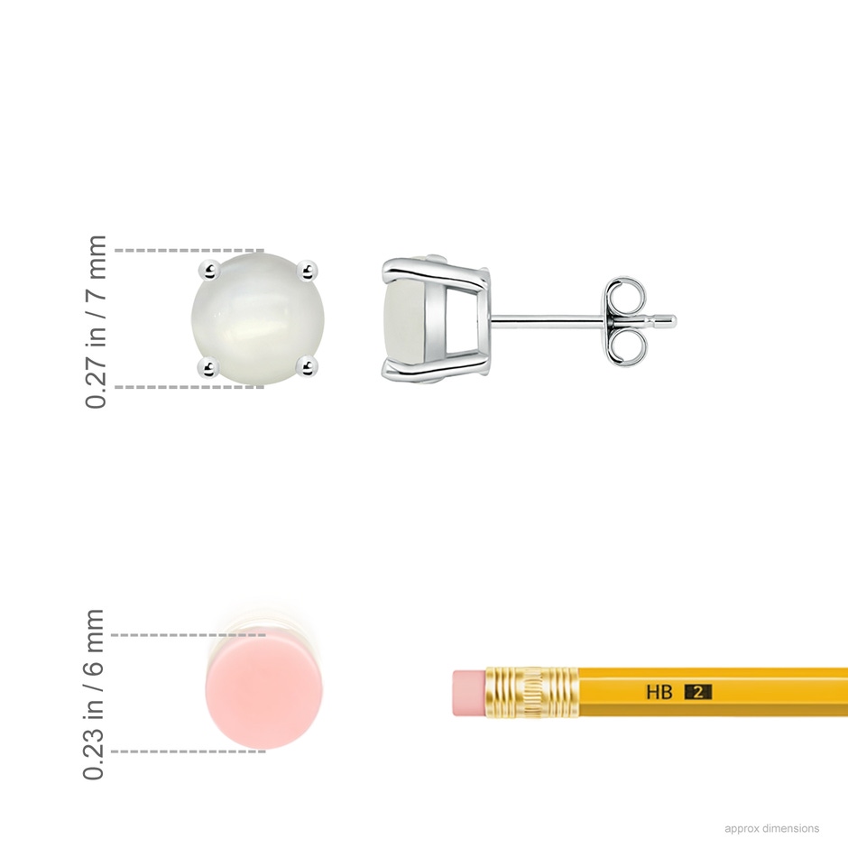 7mm AAAA Basket-Set Round Moonstone Studs in White Gold ruler