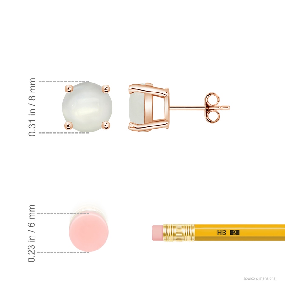 8mm AAAA Basket-Set Round Moonstone Studs in Rose Gold ruler