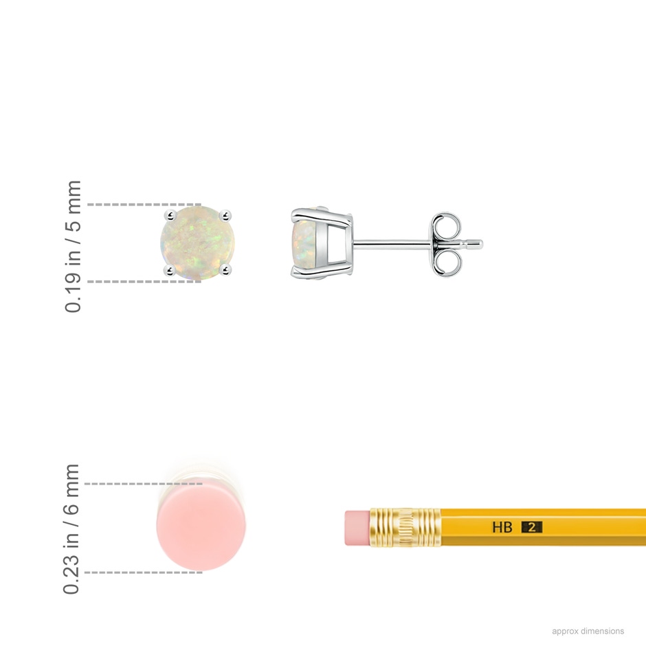 5mm AAA Basket-Set Round Opal Studs in White Gold ruler