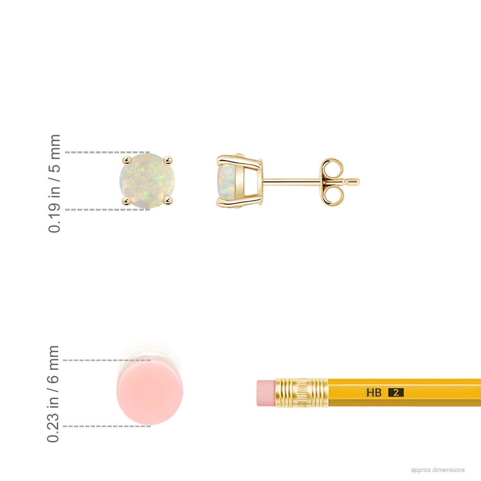 5mm AAA Basket-Set Round Opal Studs in Yellow Gold ruler