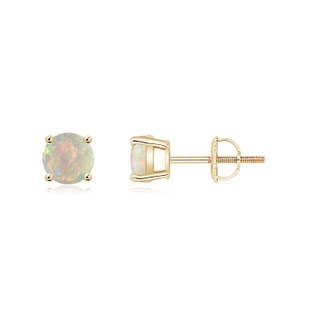 5mm AAAA Basket-Set Round Opal Studs in Yellow Gold