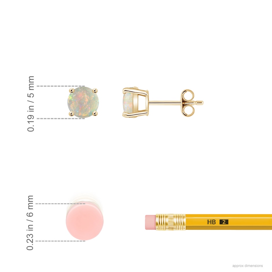 5mm AAAA Basket-Set Round Opal Studs in Yellow Gold ruler