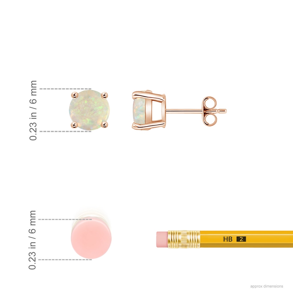 6mm AAA Basket-Set Round Opal Studs in Rose Gold ruler