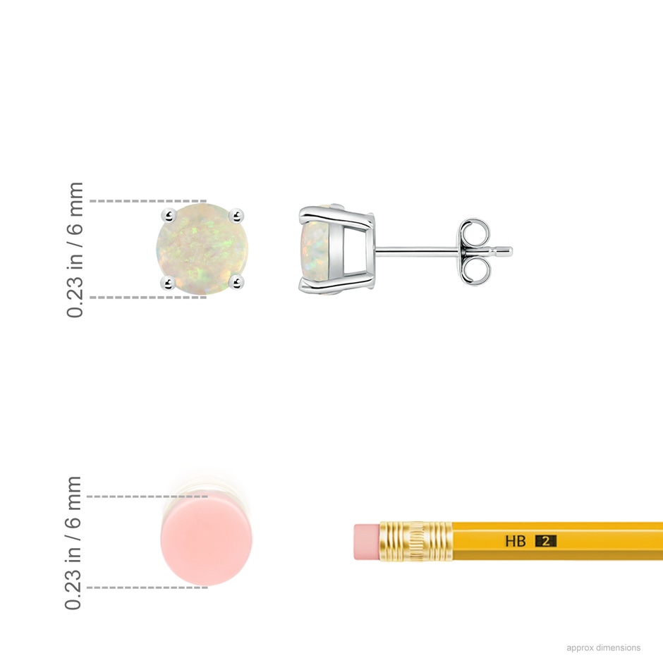 6mm AAA Basket-Set Round Opal Studs in White Gold ruler